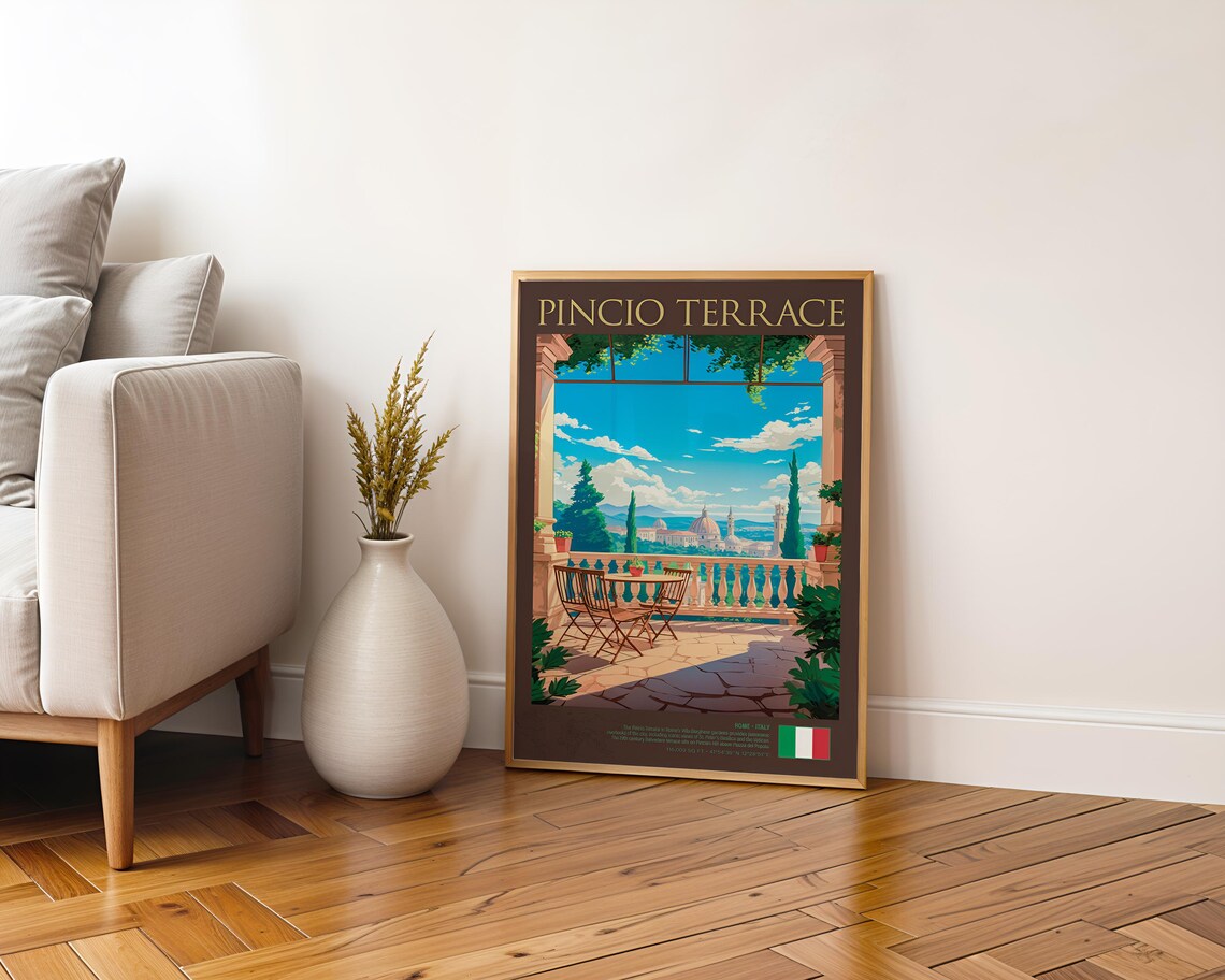 Pincio Terrace Rome Italy Villa Borghese View Vintage Travel Poster - Image 7
