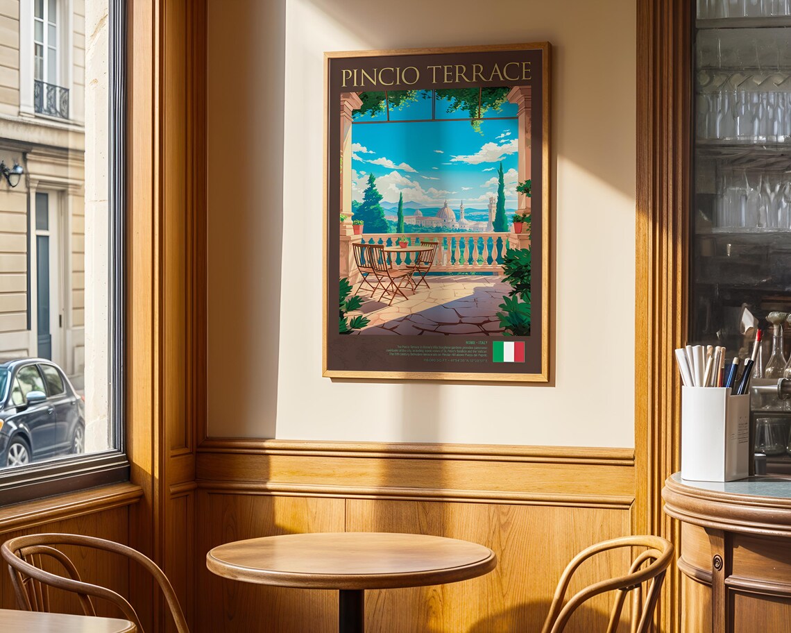 Pincio Terrace Rome Italy Villa Borghese View Vintage Travel Poster - Image 4