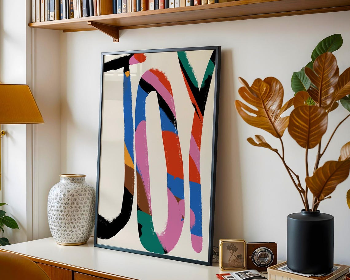 Joy Typography Colorful Brushstroke Letters Modern Eclectic Art Poster - Image 6