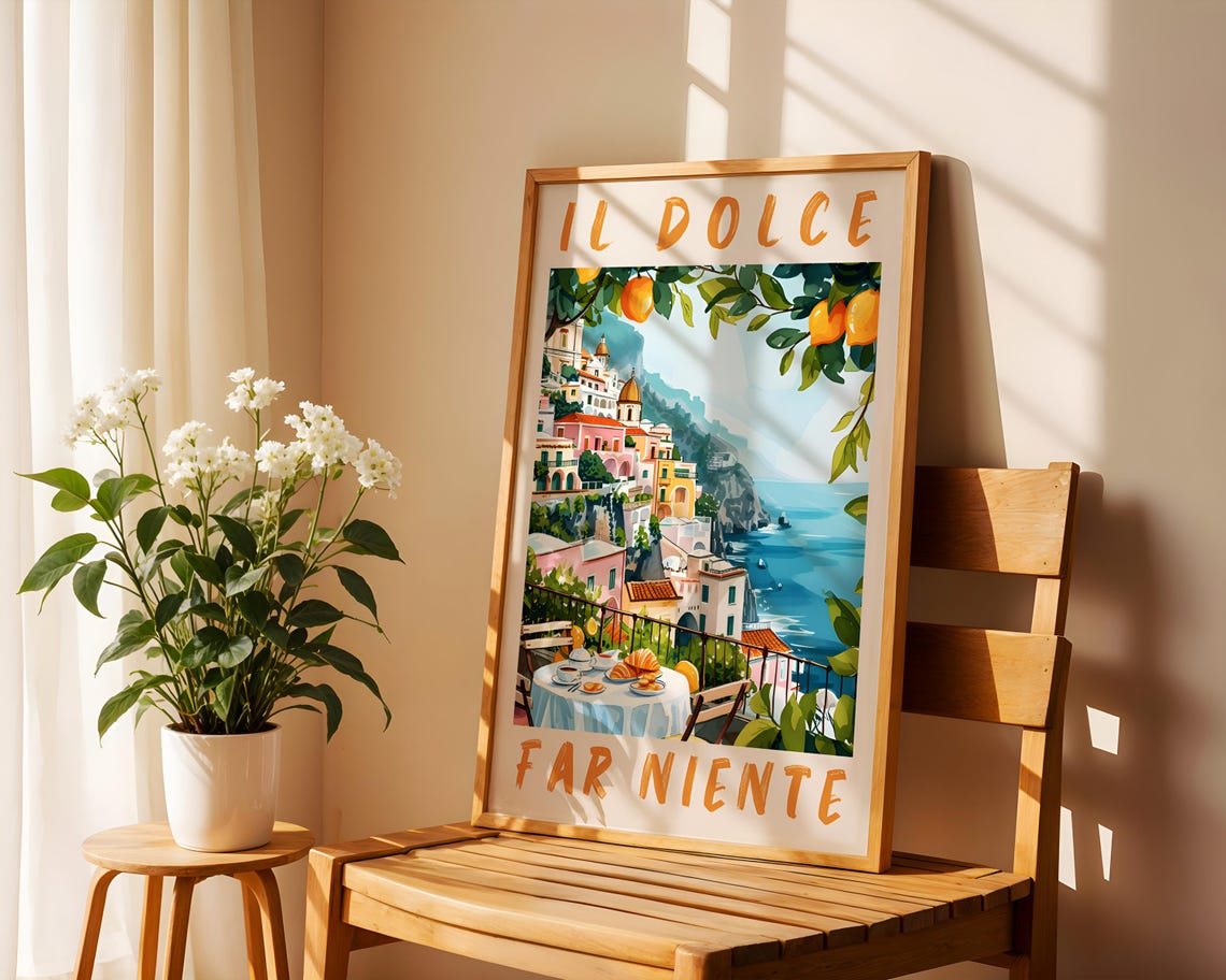 Il Dolce Far Niente Italy Coast Terrace Breakfast Travel Art Poster - Image 2
