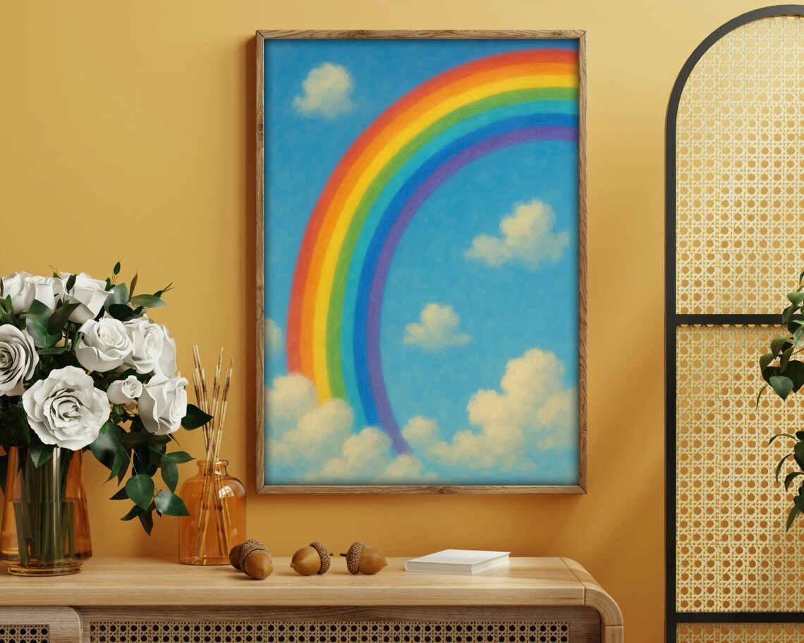 Soft Rainbow, Pastel Sky And Cloud Artwork