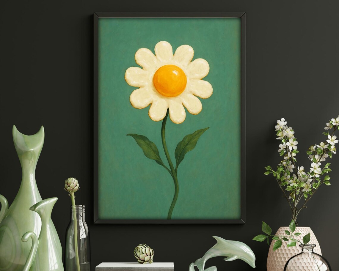 Sunny Side Up Flower Playful Egg Daisy Kitchen Art Print