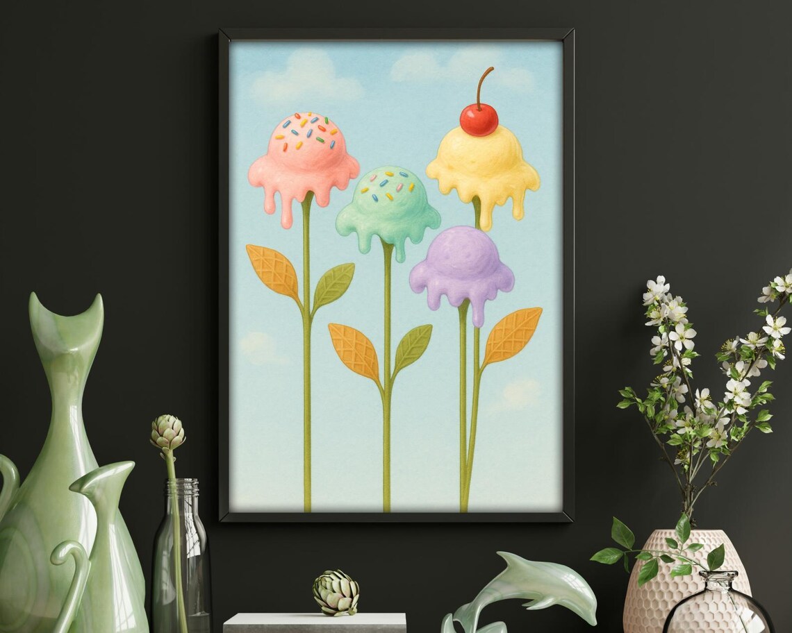 Ice Cream Garden Cute Surreal Summer Kitchen Art