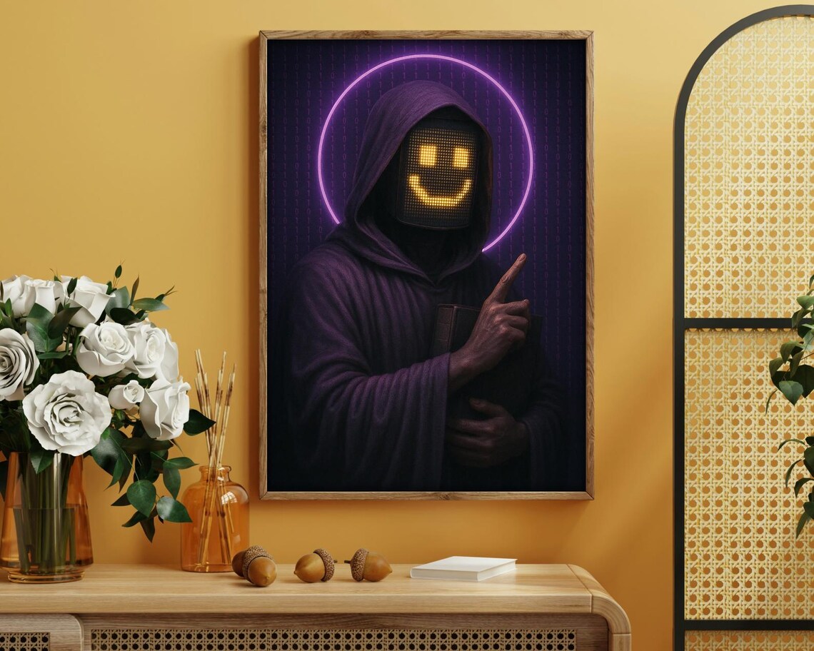 Cyber Monk With Smiley Face Art Print