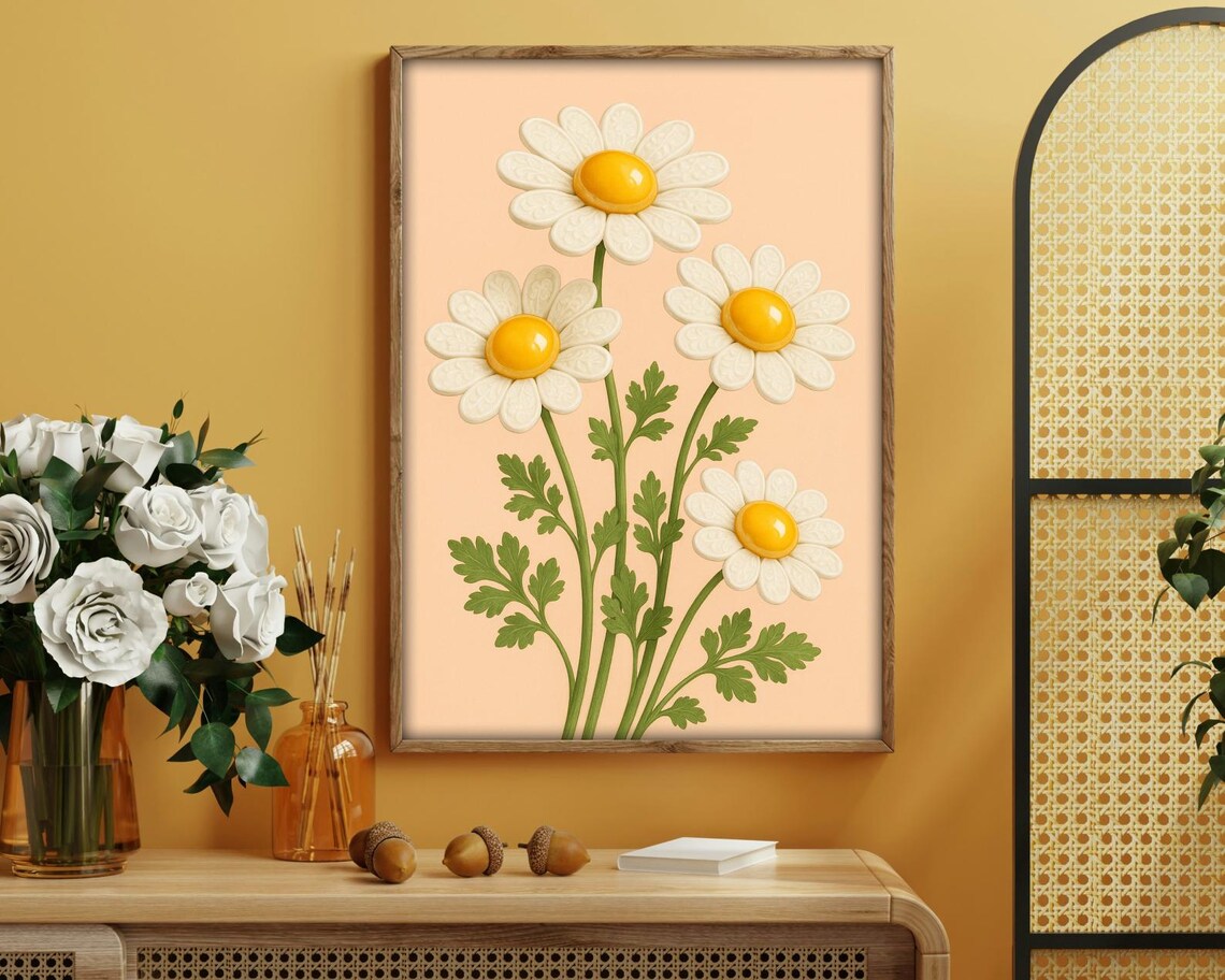 Surreal Daisy Egg Flowers, Whimsical Kitchen Art