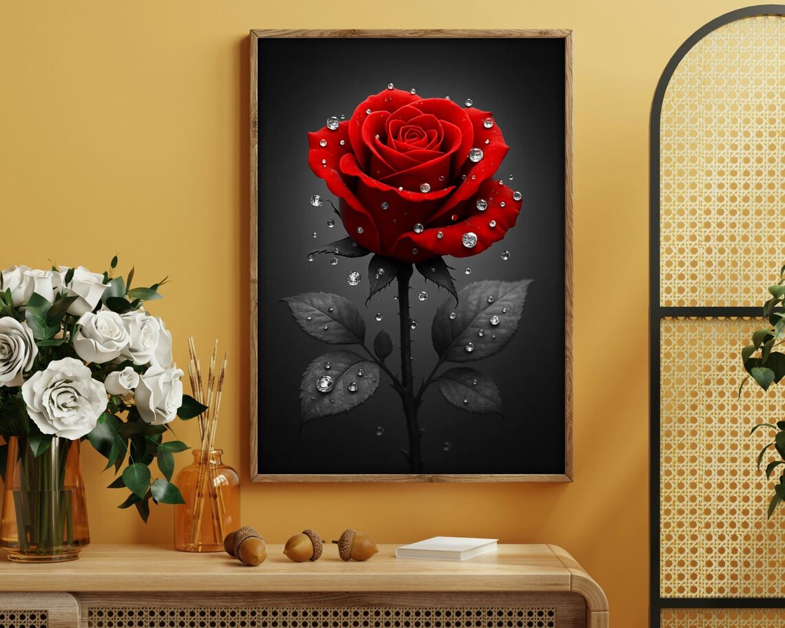 Dramatic Red Rose Gothic Floral Art Print - Image 3