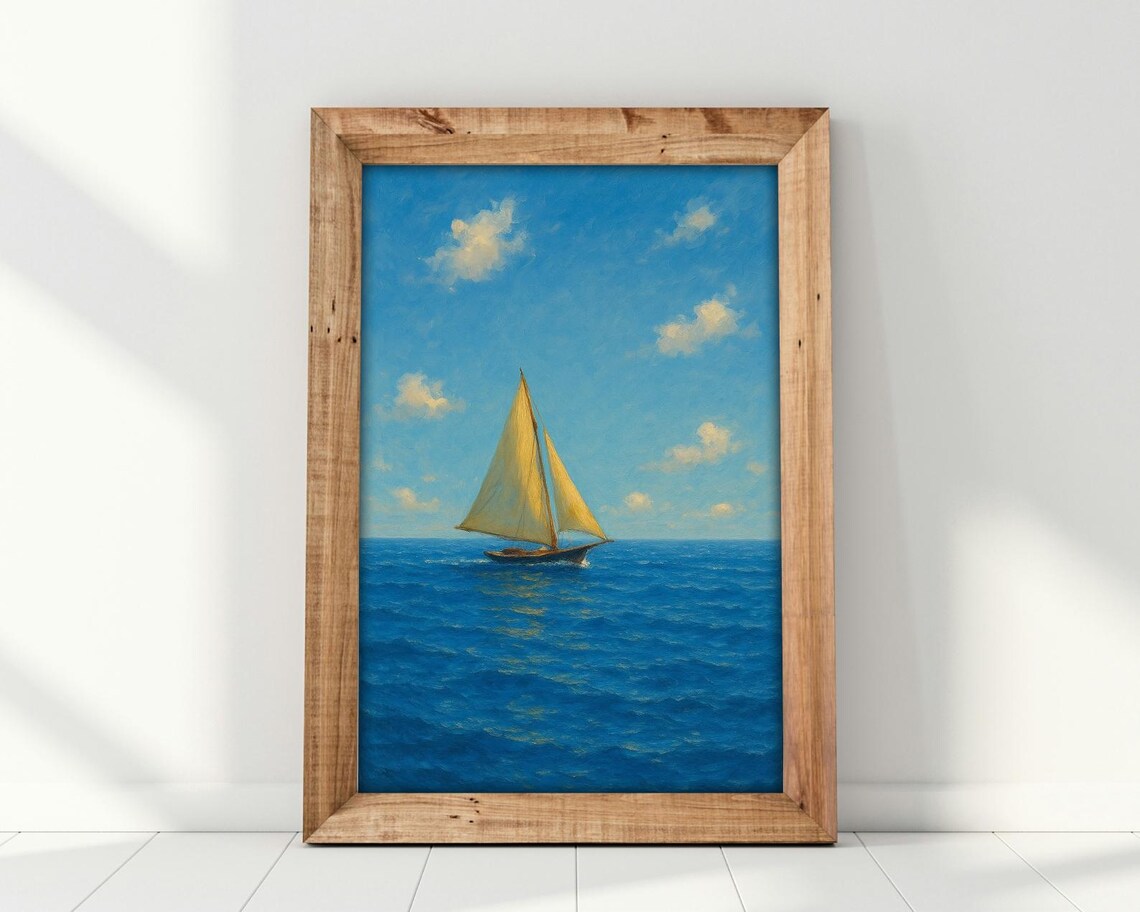 Peaceful Sailboat On The Open Sea, Nautical Art Print - Image 2