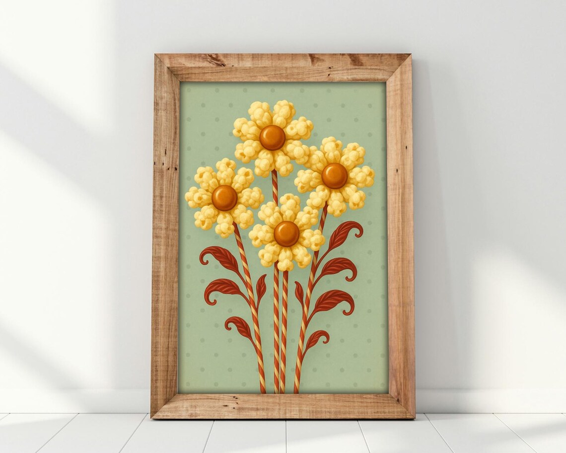 Popcorn Candy Flowers Retro Kitchen Art Print - Image 2