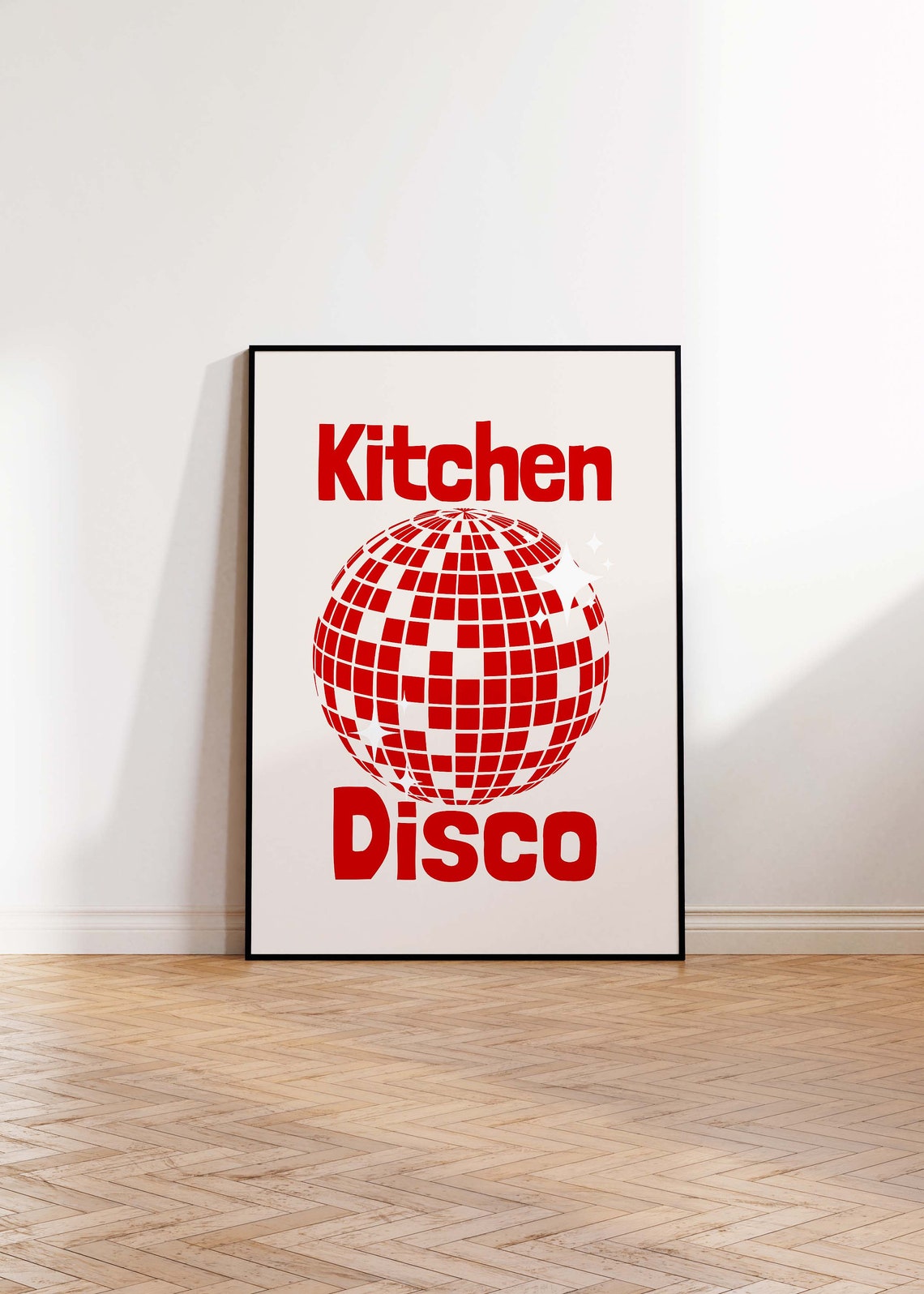 Kitchen Disco Red Funky 70s Retro Typography Kitchen Decor Wall Poster