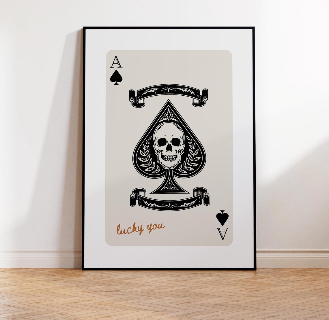 Ace of Spades Lucky You Skull Playing Card Retro Halloween Poster - Image 3