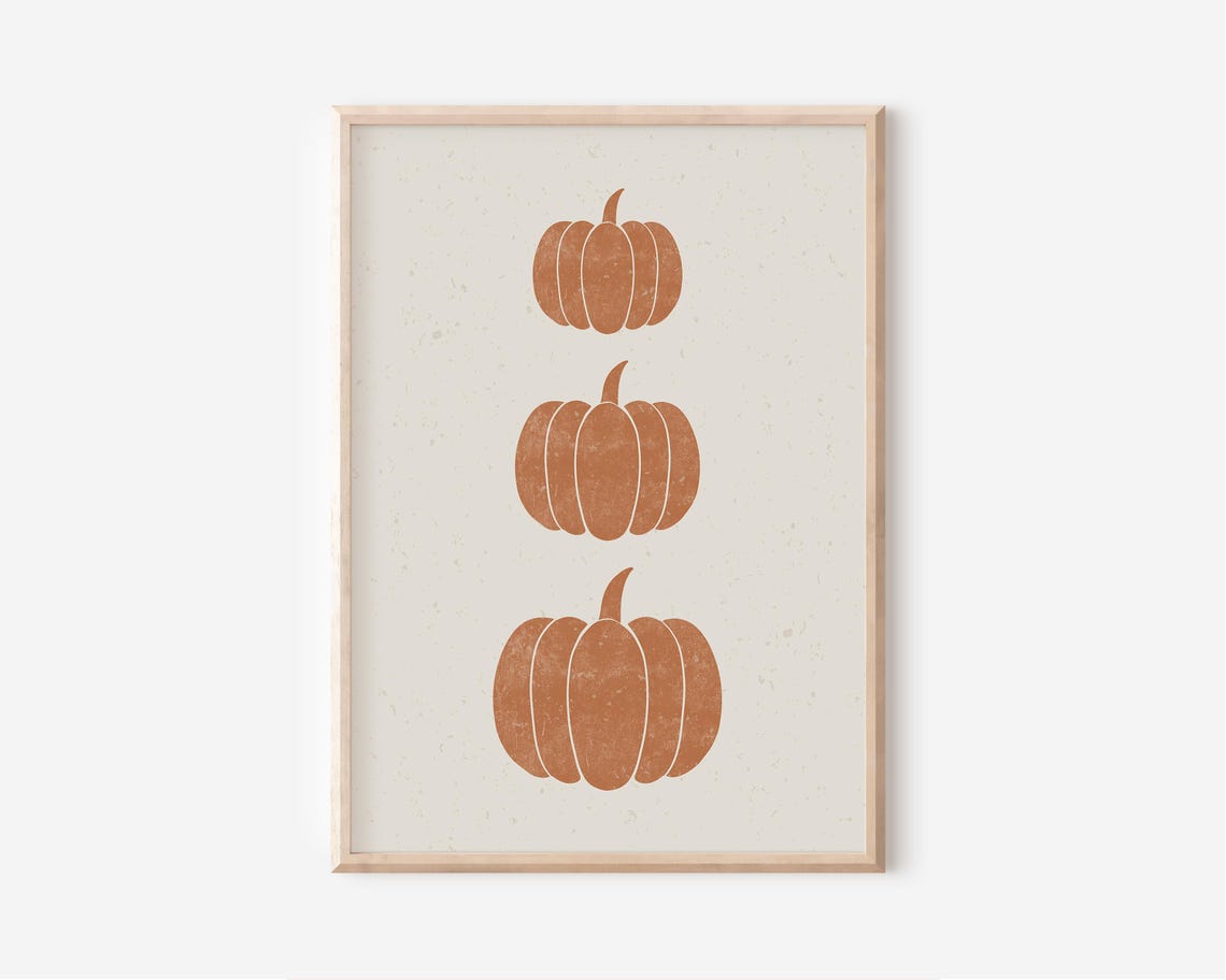 Three Stacked Terracotta Pumpkins Minimalist Autumn Fall Wall Art - Image 2