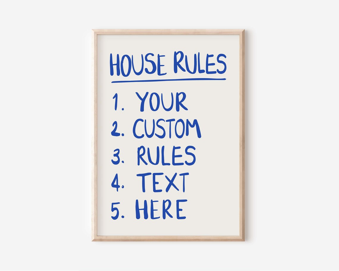 Custom Home Rules Handwritten Blue Poster Print - Image 2