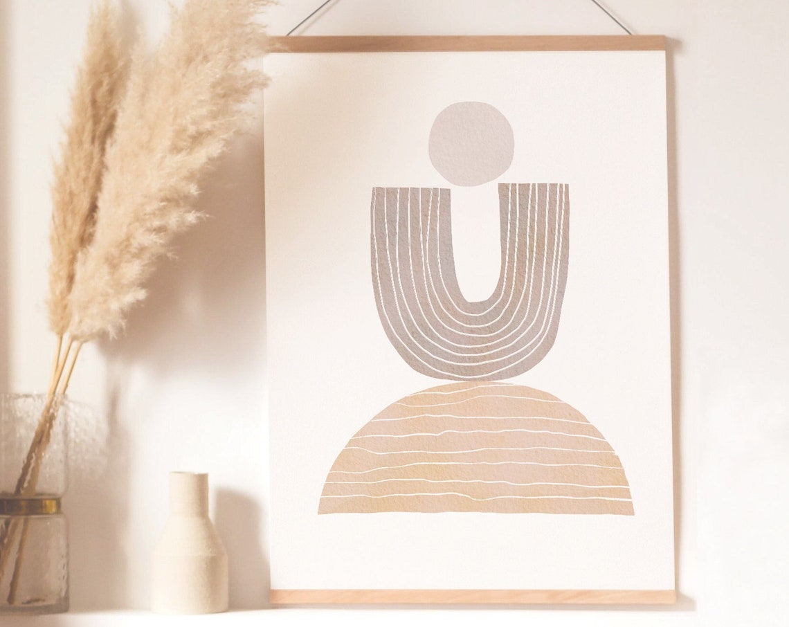 Boho Sun Arch Geometric Mid Century Modern Neutral Abstract Poster