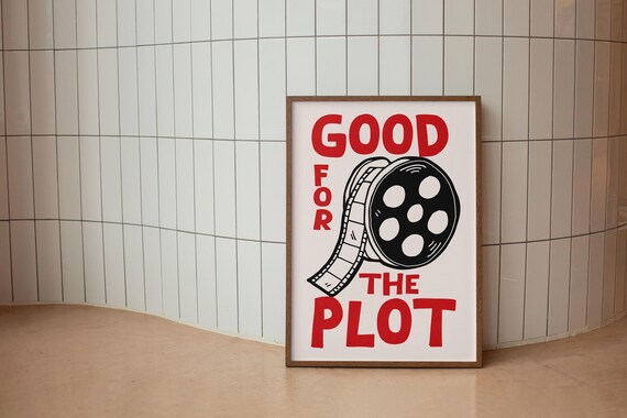 Good For The Plot Red Pink Preppy Print Anxiety Relief Quote Poster Affirmation Typography Decor Retro Trendy Girly Room Inspo Wall Art