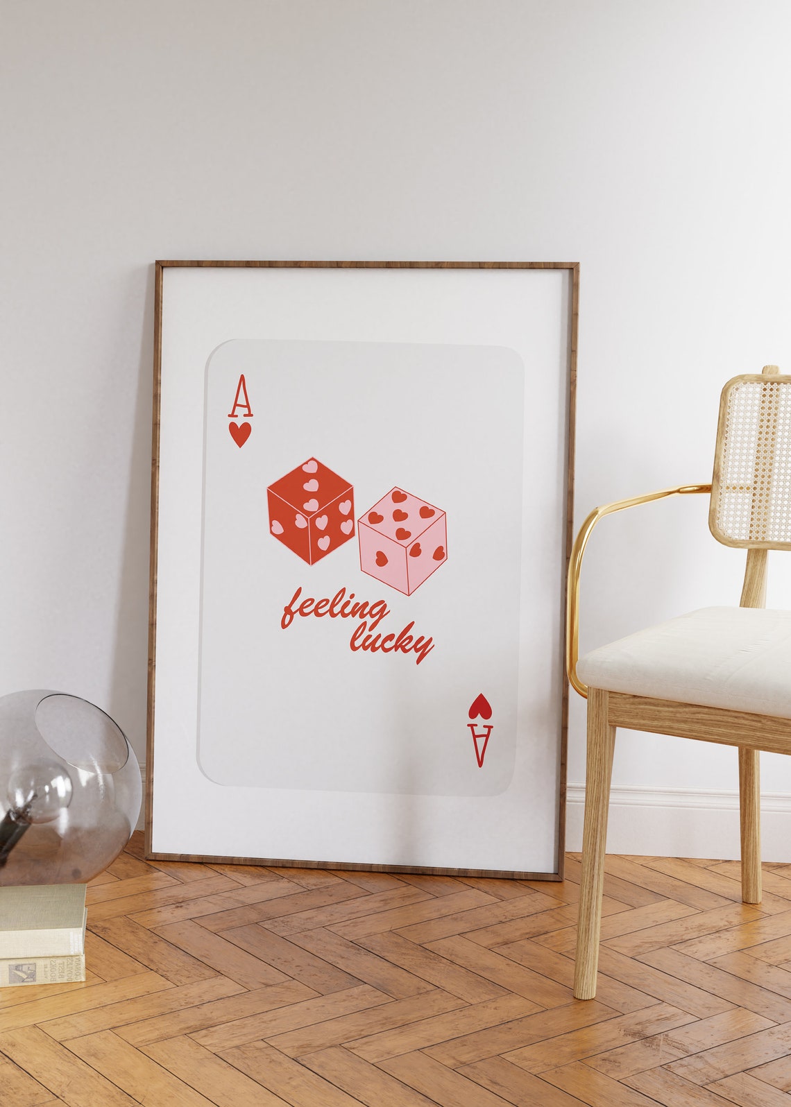 Ace Of Hearts Feeling Lucky Pink Dice Playing Card Wall Decor Poster