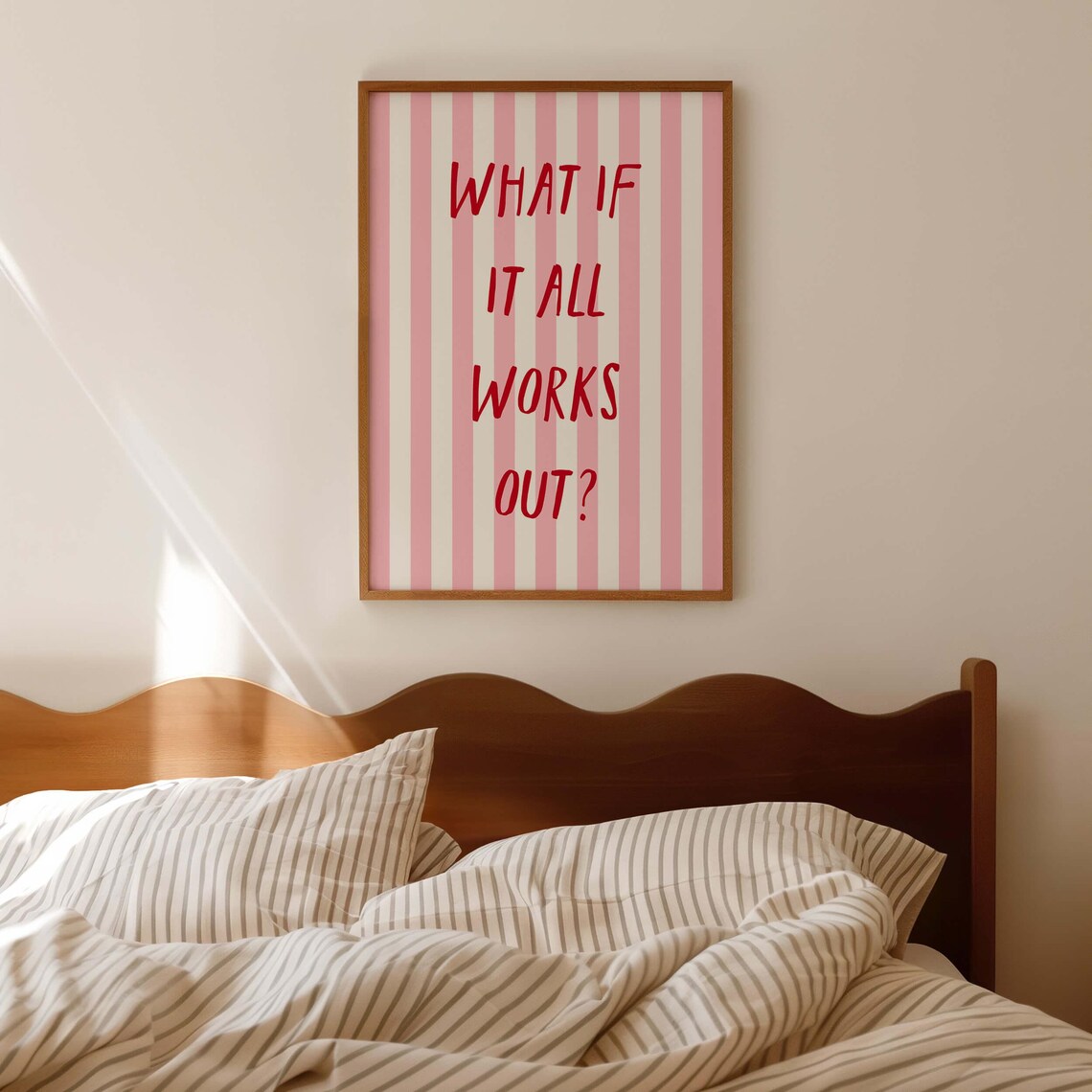 What If It All Works Out Motivational Quote Poster Pink Striped Decor - Image 2
