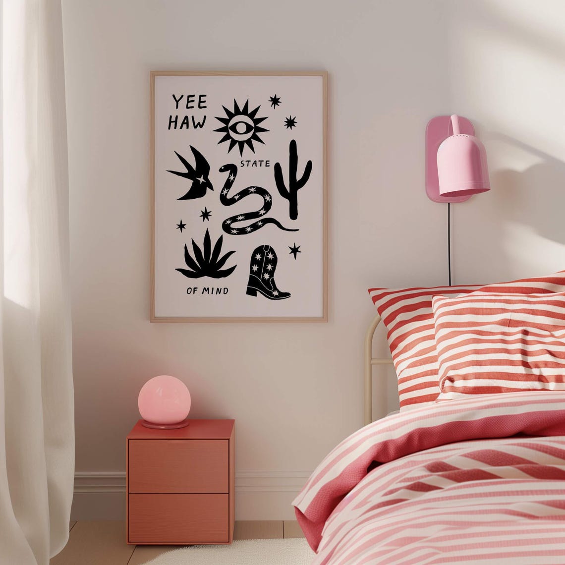 Yee Haw State Of Mind Print Western Poster Cowgirl Trendy Wall Art Western Bedroom Decor Rodeo Cowgirl Print Desert Western Print