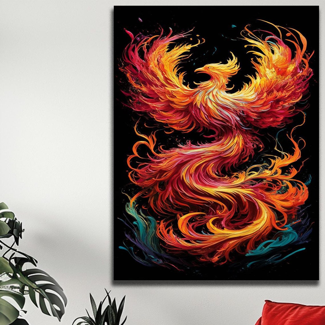 Rising Phoenix Flames Red Orange Gold Mythical Firebird Fantasy Poster