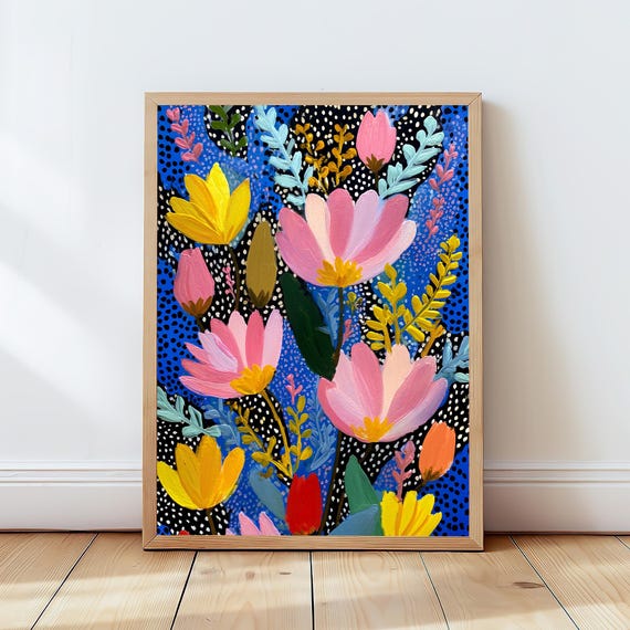Colorful Floral Wall Art, Bold Modern Botanical Print