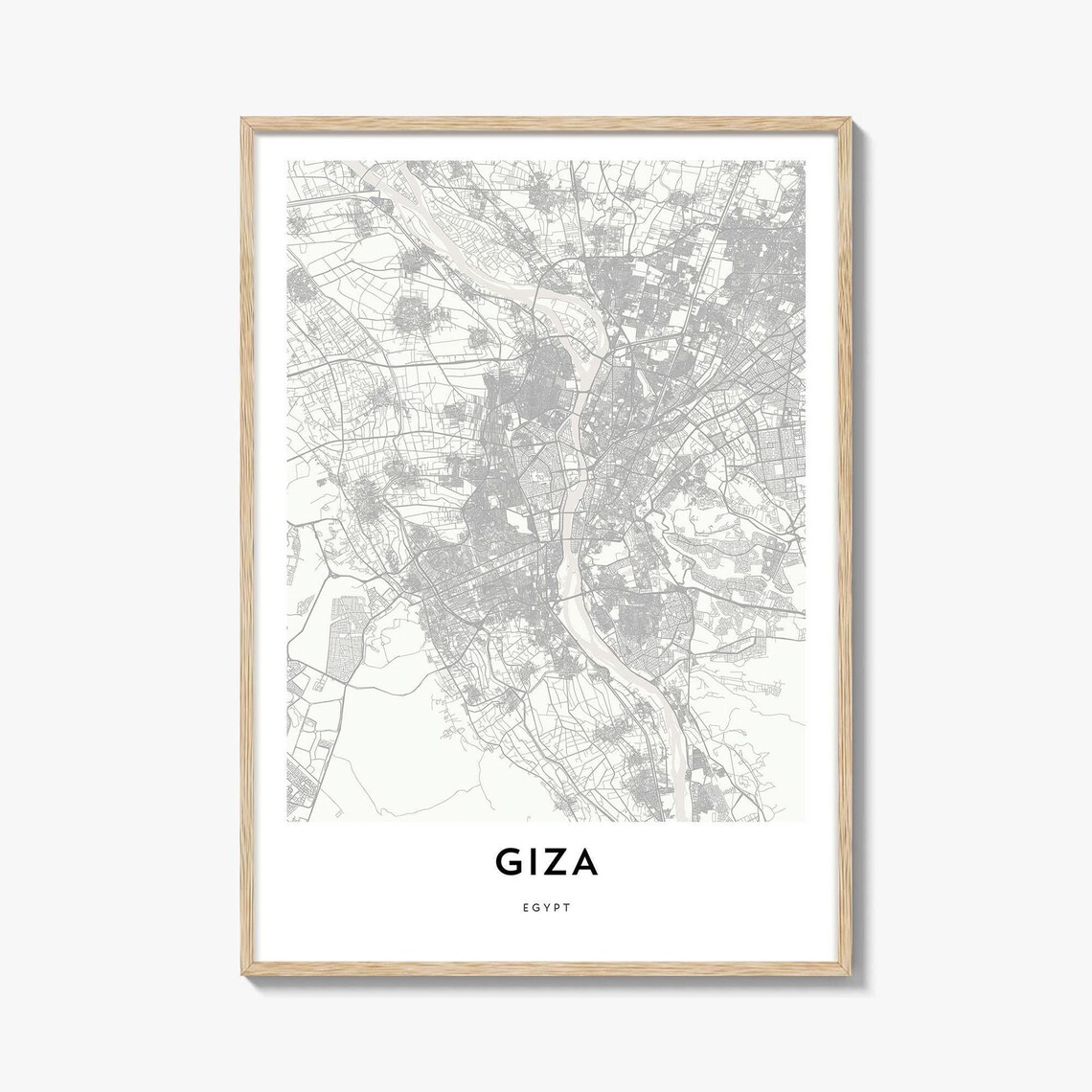 Giza Egypt Minimalist Black and White City Street Map Art Poster