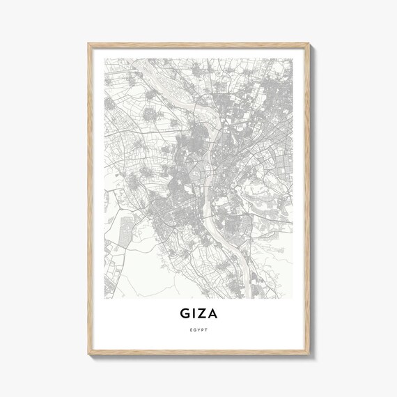 Giza Egypt Minimalist Black and White City Street Map Art Poster