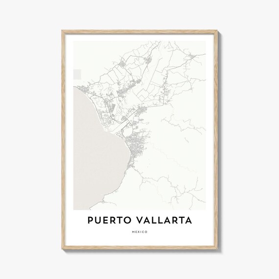 Puerto Vallarta Mexico City Map Poster in Soft Neutral Tones