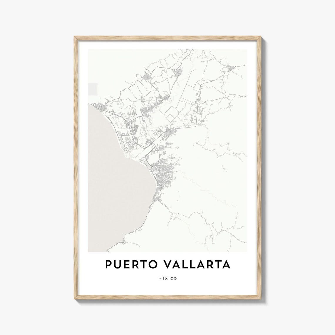 Puerto Vallarta Mexico City Map Poster in Soft Neutral Tones