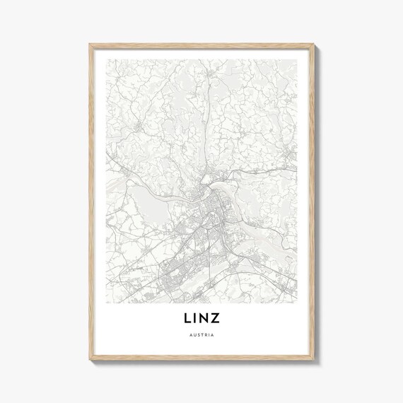 Linz Austria Minimalist Black White City Street Map Art Print