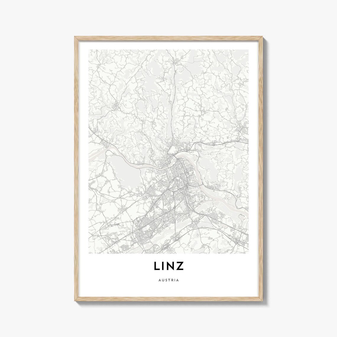Linz Austria Minimalist Black White City Street Map Art Print
