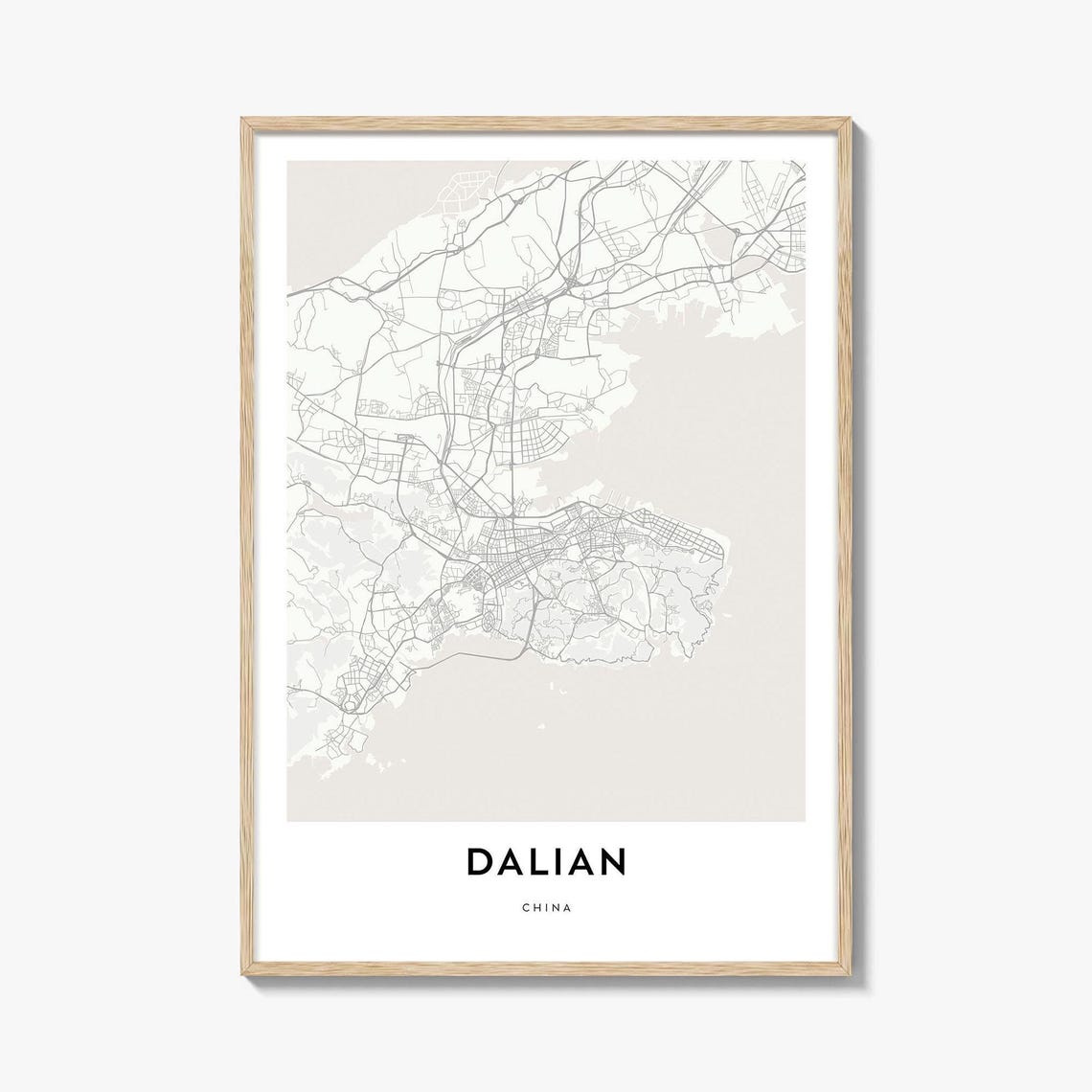 Dalian China Black and White Minimalist City Street Map Poster