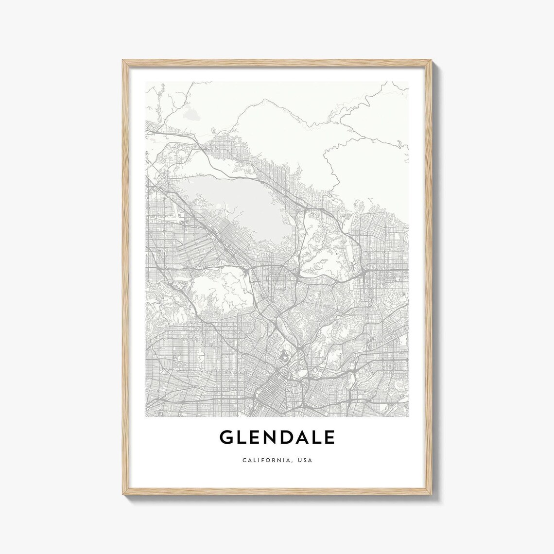 Glendale California Minimalist City Map Modern Street Lines Art Poster
