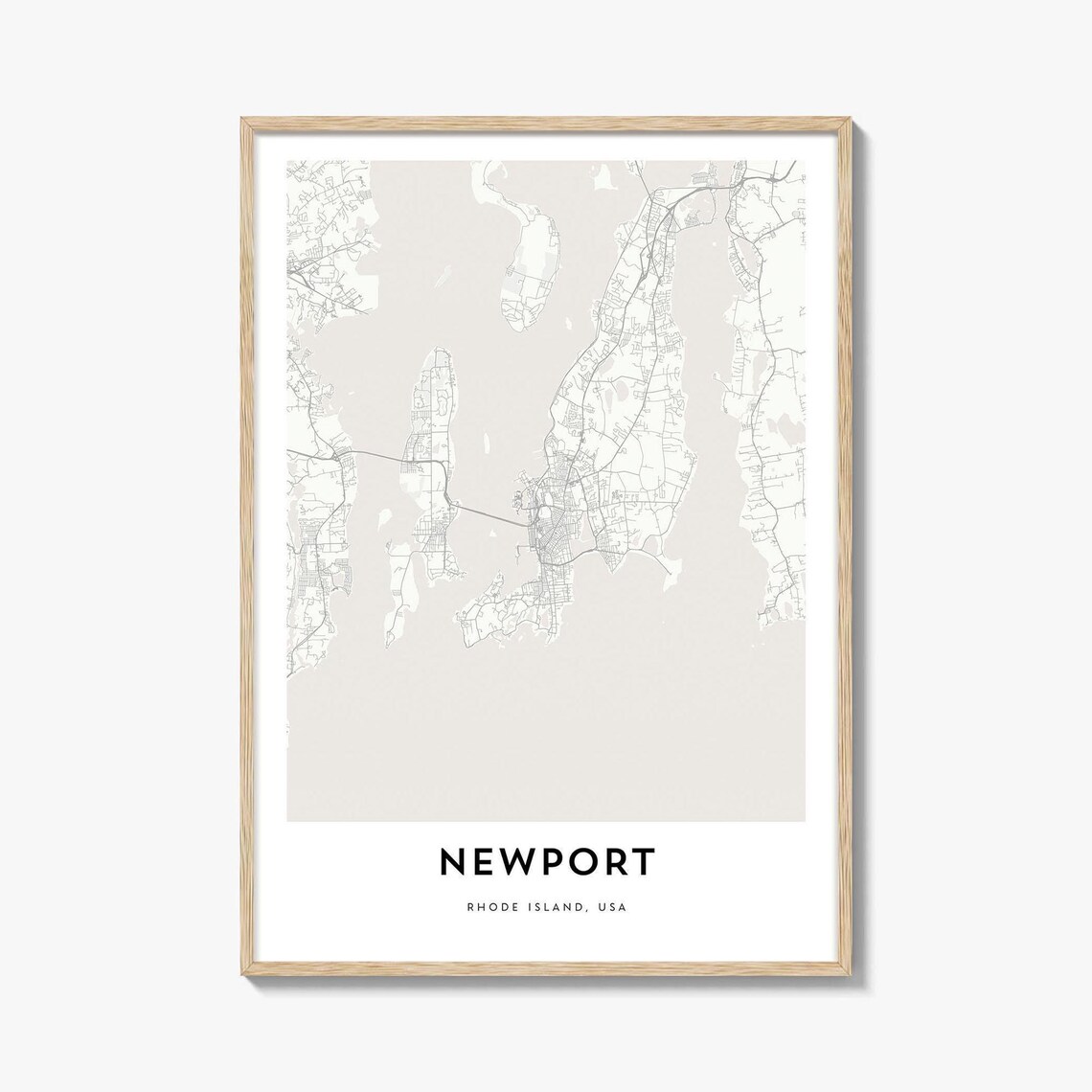 Newport Rhode Island Minimalist Coastal Map Poster in Warm Beige Tones