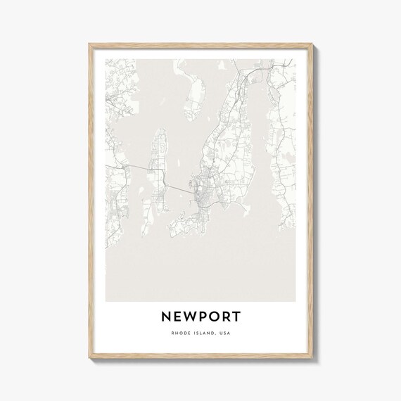 Newport Rhode Island Minimalist Coastal Map Poster in Warm Beige Tones