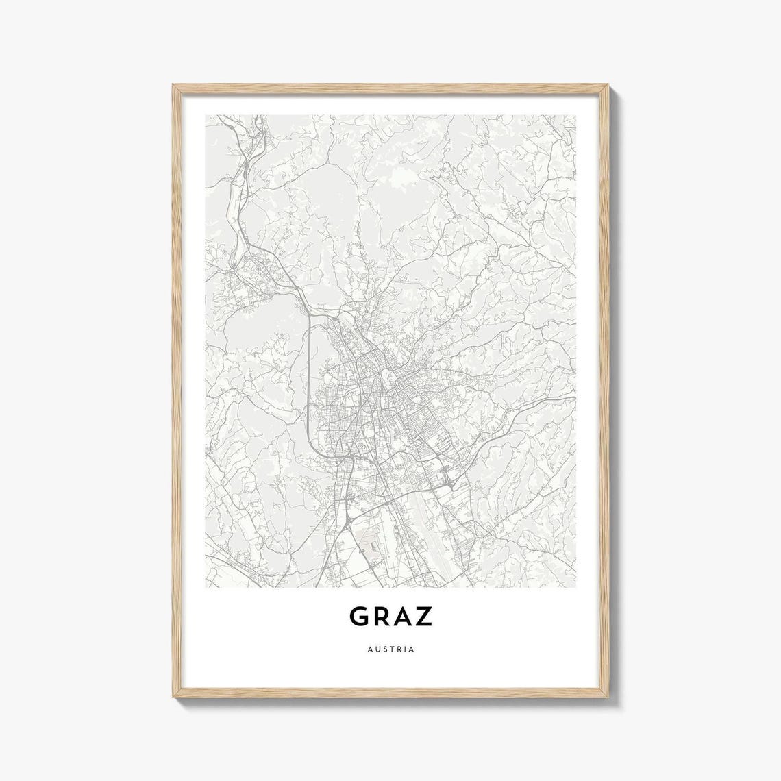 Graz Austria Minimalist City Street Map Line Art Decor Poster