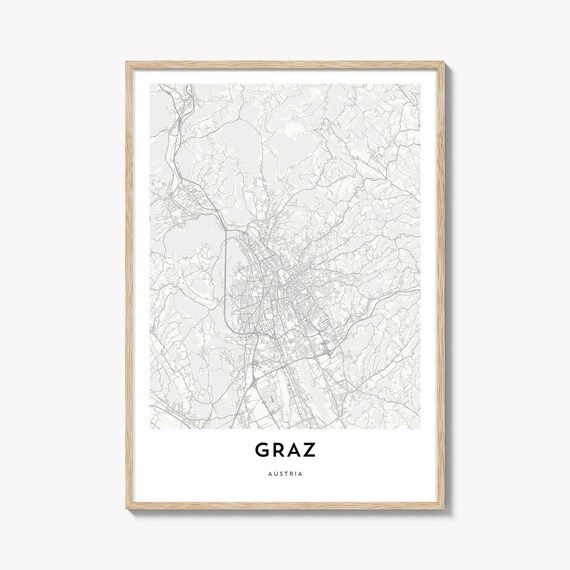Graz Austria Minimalist City Street Map Line Art Decor Poster