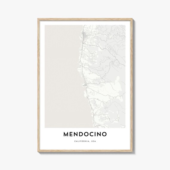 Mendocino California USA Coastal City Map Scenic Decor Poster