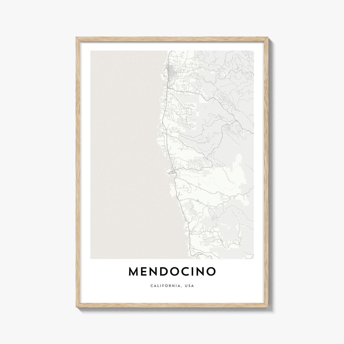 Mendocino California USA Coastal City Map Scenic Decor Poster