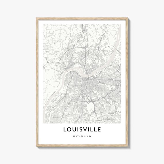 Minimalist Louisville Kentucky River City Black Line Map Poster