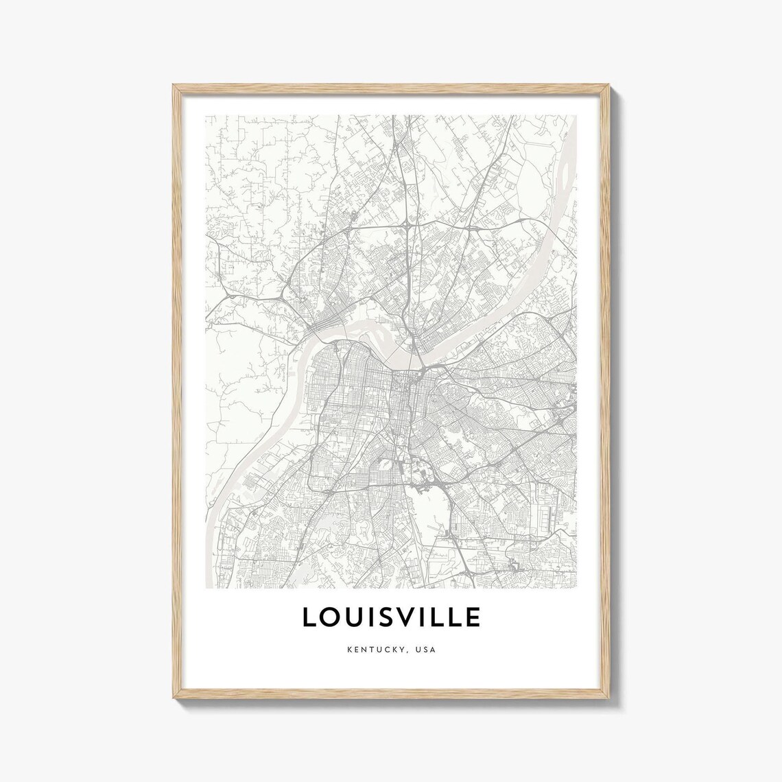 Minimalist Louisville Kentucky River City Black Line Map Poster