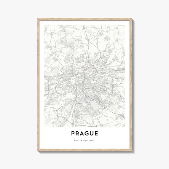 Prague Czech Republic Minimalist White City Street Map Poster