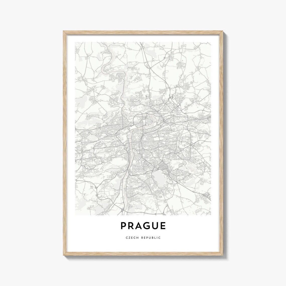 Prague Czech Republic Minimalist White City Street Map Poster