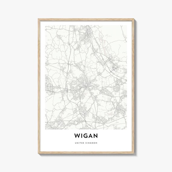 Wigan United Kingdom Street Map Minimalist Black White City Print
