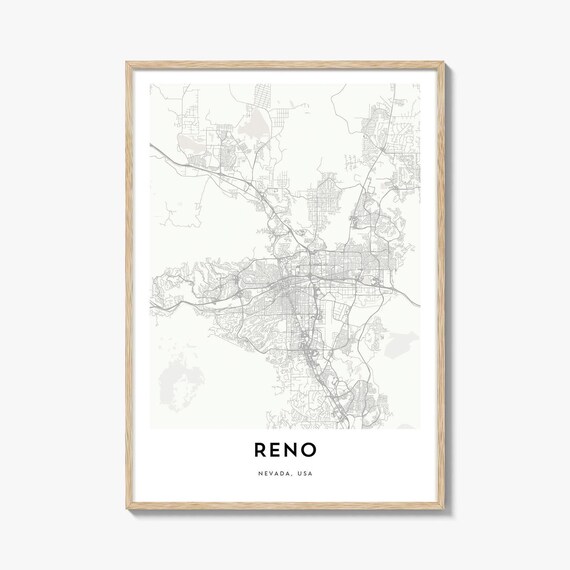Reno Nevada USA Minimalist White City Street Map Travel Art Poster