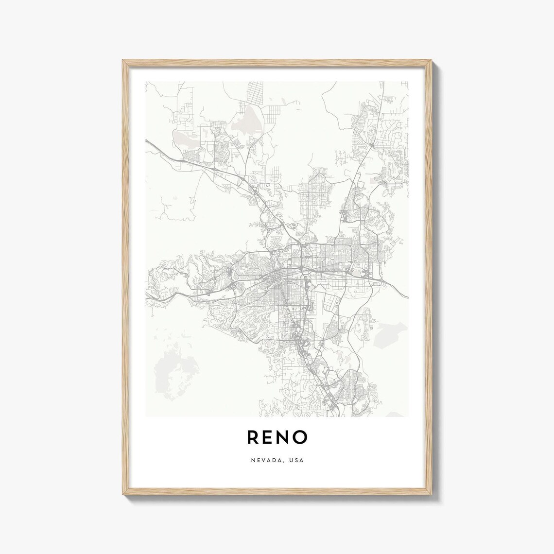 Reno Nevada USA Minimalist White City Street Map Travel Art Poster