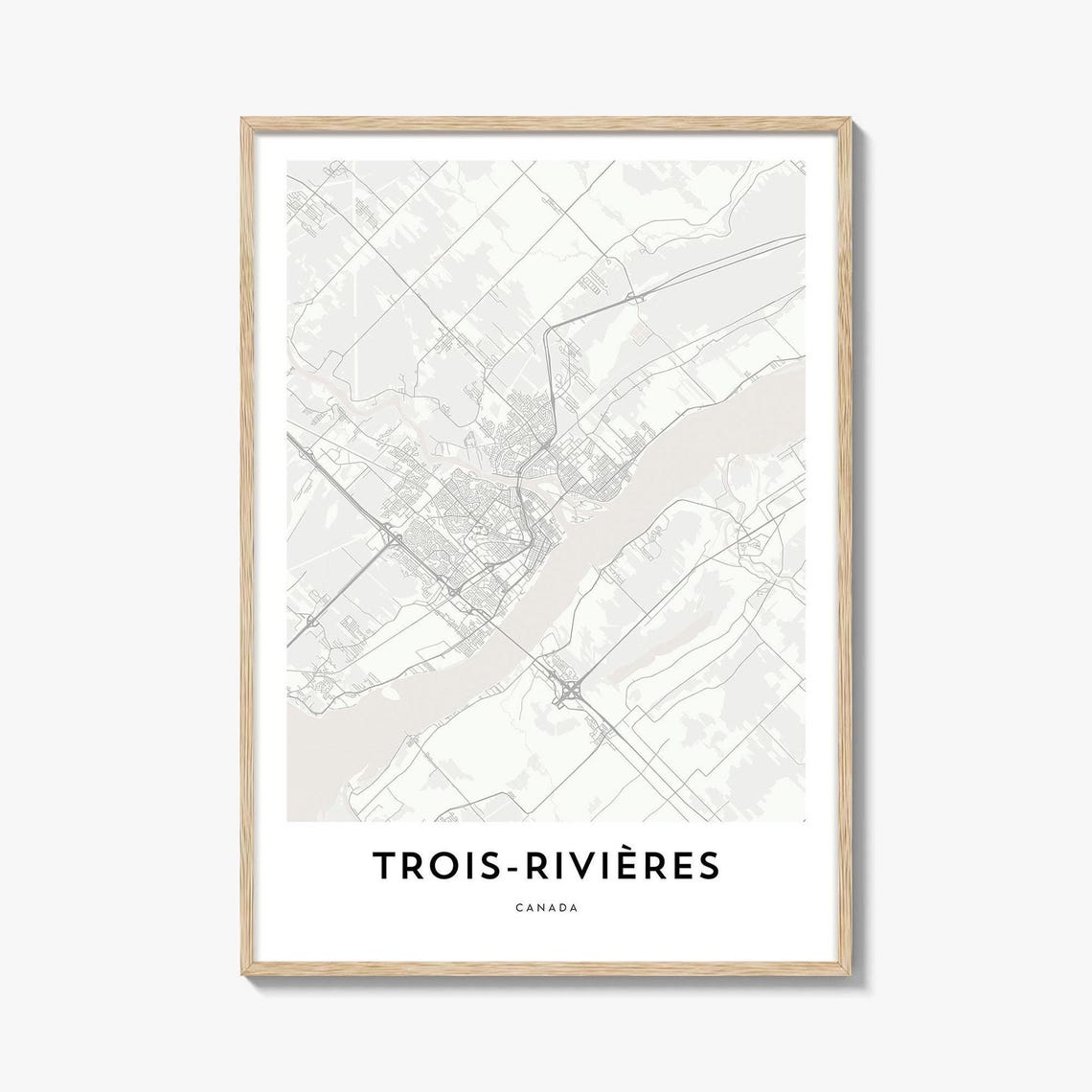 Minimalist Line Map of Trois-Rivieres Canada City Layout Poster