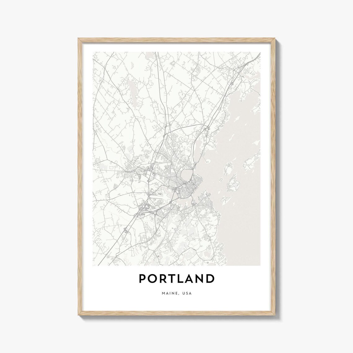 Portland Maine Minimalist Street Map Coastal City Modern Line Art Poster