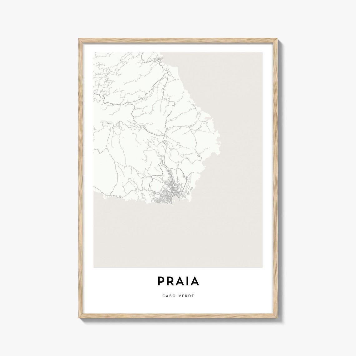 Praia Cabo Verde Minimal City Map Poster in Light Beige and White