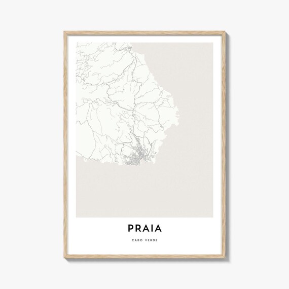 Praia Cabo Verde Minimal City Map Poster in Light Beige and White