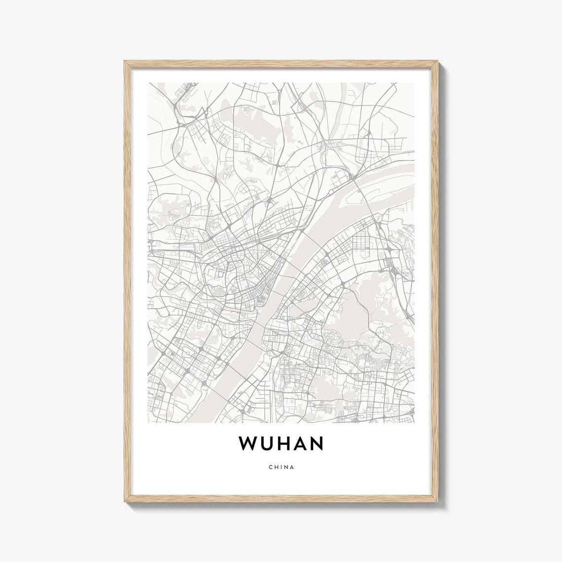 Wuhan China City Minimalist Street Map With Yangtze River Poster