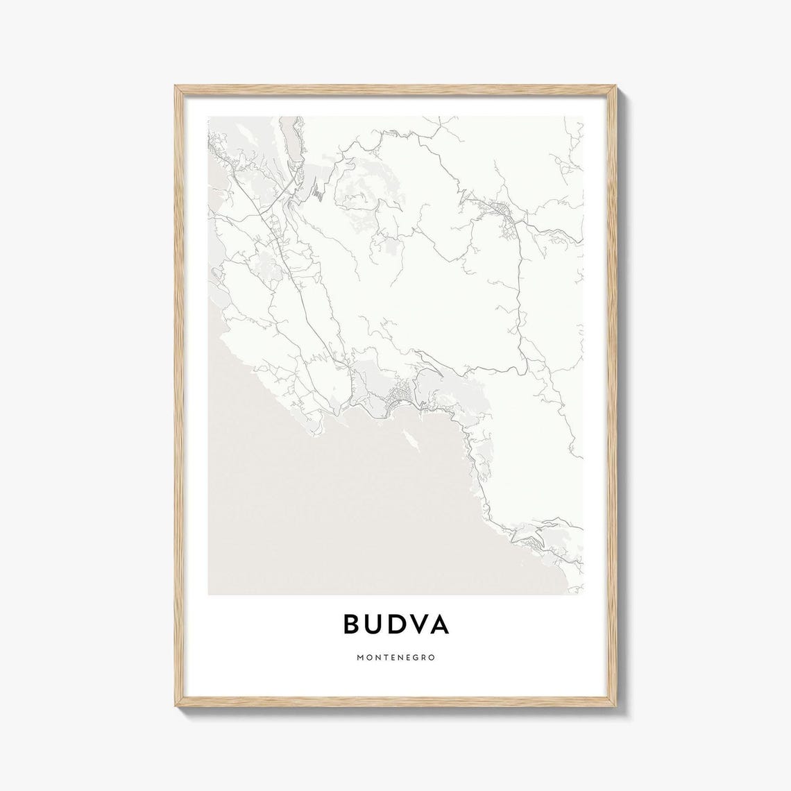 Budva Montenegro Minimalist Adriatic Coastal City Map Poster